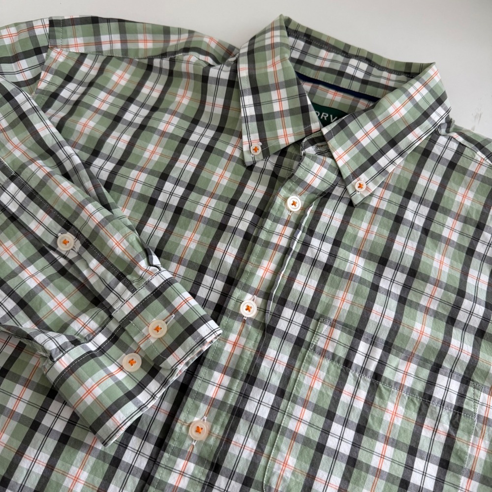 Orvis Active Fit Heritage Wash Green Plaid Long Sleeve‎ Button Down Men's Large